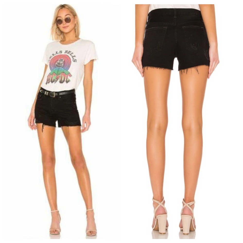 Free People We The Free Sofia Black Cutoff Button Fly Denim Jean Shorts
